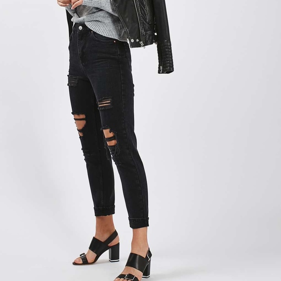 Topshop Denim - TOPSHOP Moto High Rise Ripped MOM Jeans